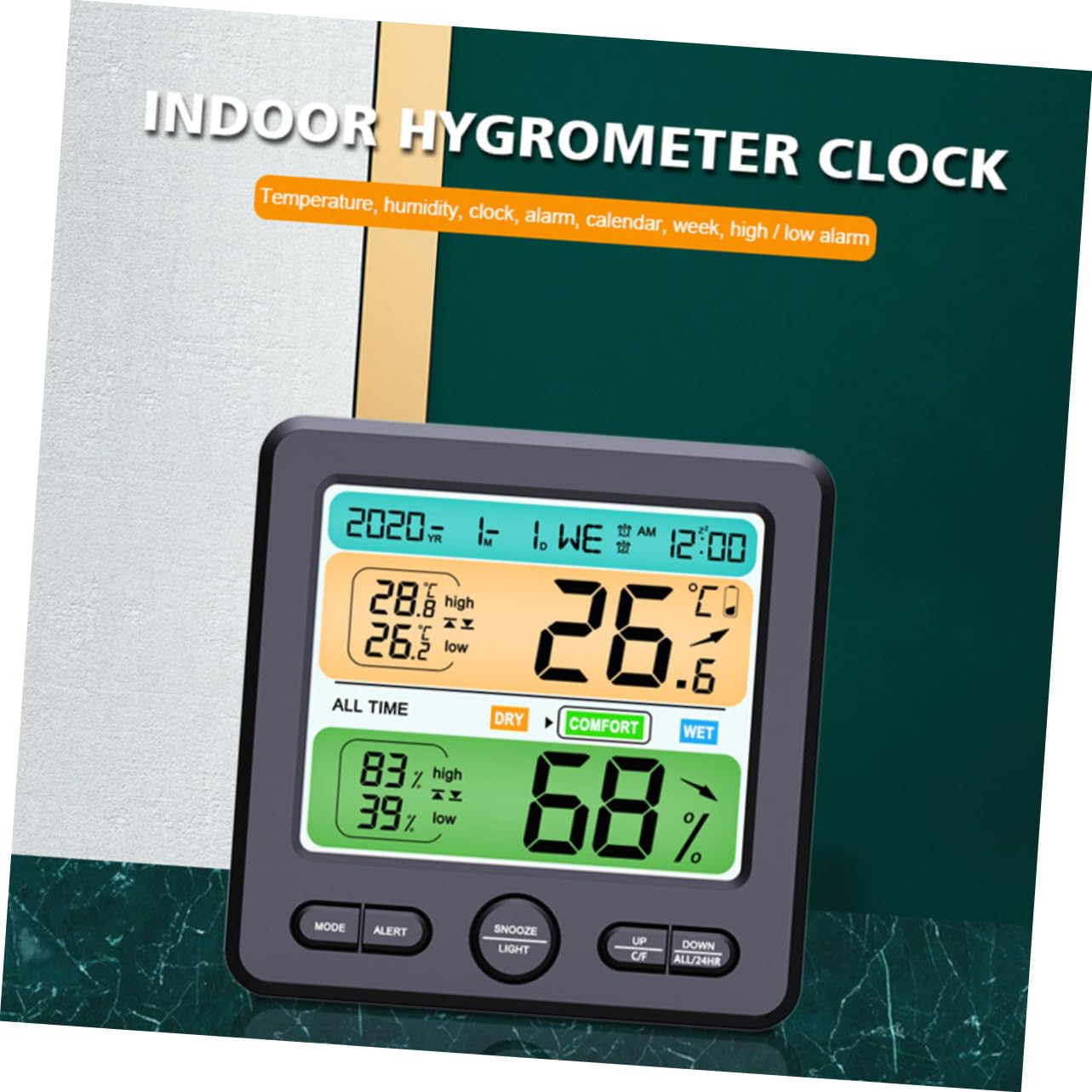 Thermohygromètre D'intérieur Numérique Noir, 1 Set, Plastique