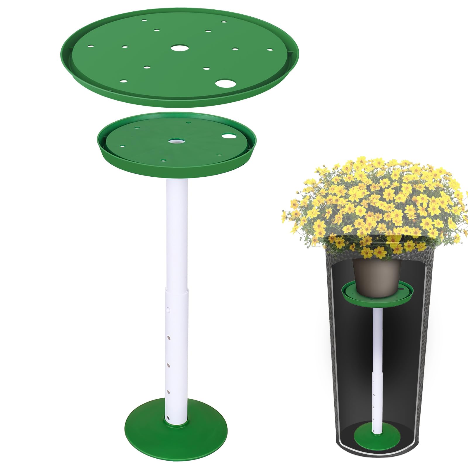 Photo 1 of YLSAZL 2 Pack Adjustable Height Plant Risers for Inside Pots,21-33" Rise Plant Risers for, Indoor & Outdoor Insert with, Tall Square Round Taper Planter with 6''8" 10" Base & Top? Green - Long?
