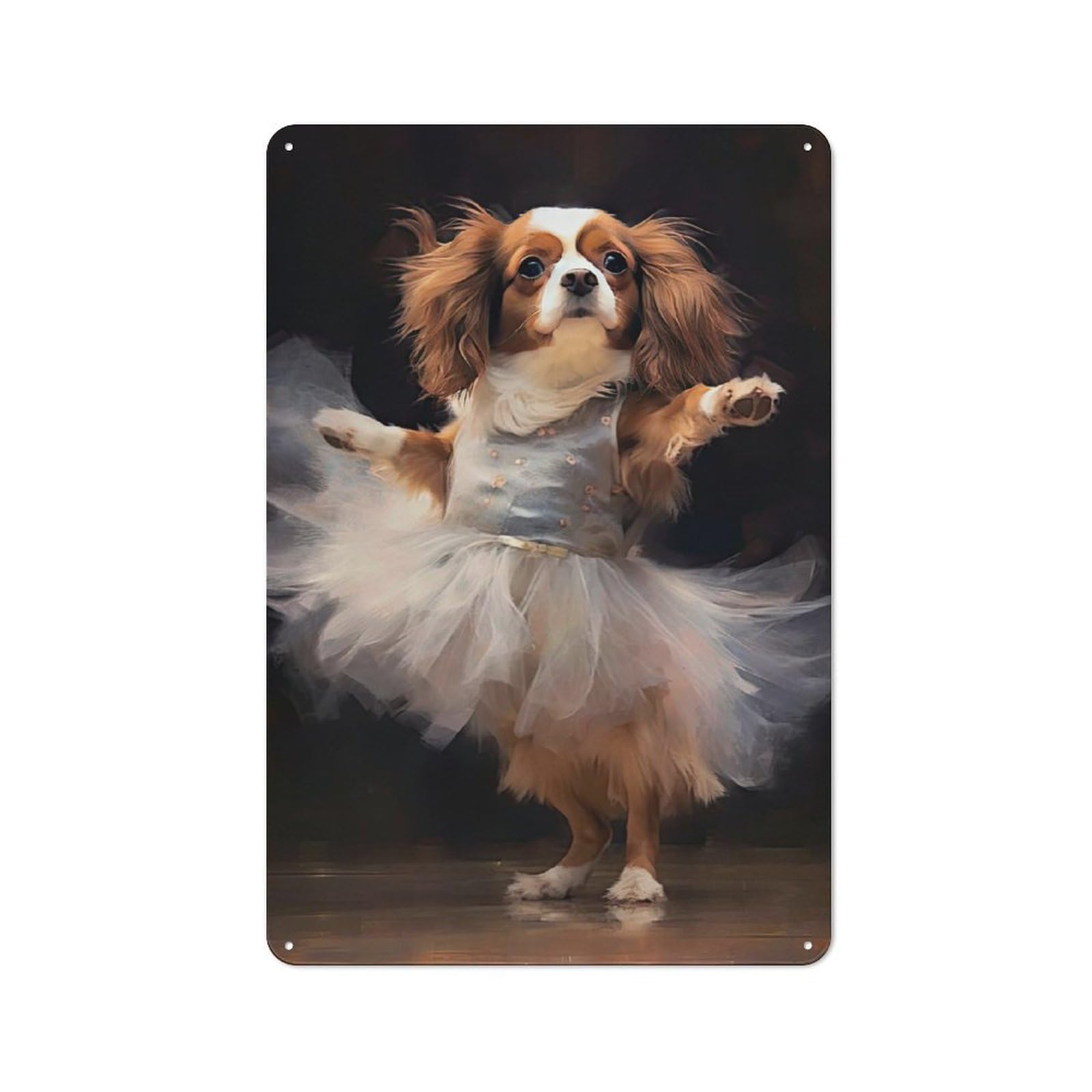 Junmoney Cavalier Dog Ballerina Retro Metal Wall Sign 30X20cm With For Bar Or Restaurant, Gift Idea For A New Home And Metal Sign Collection