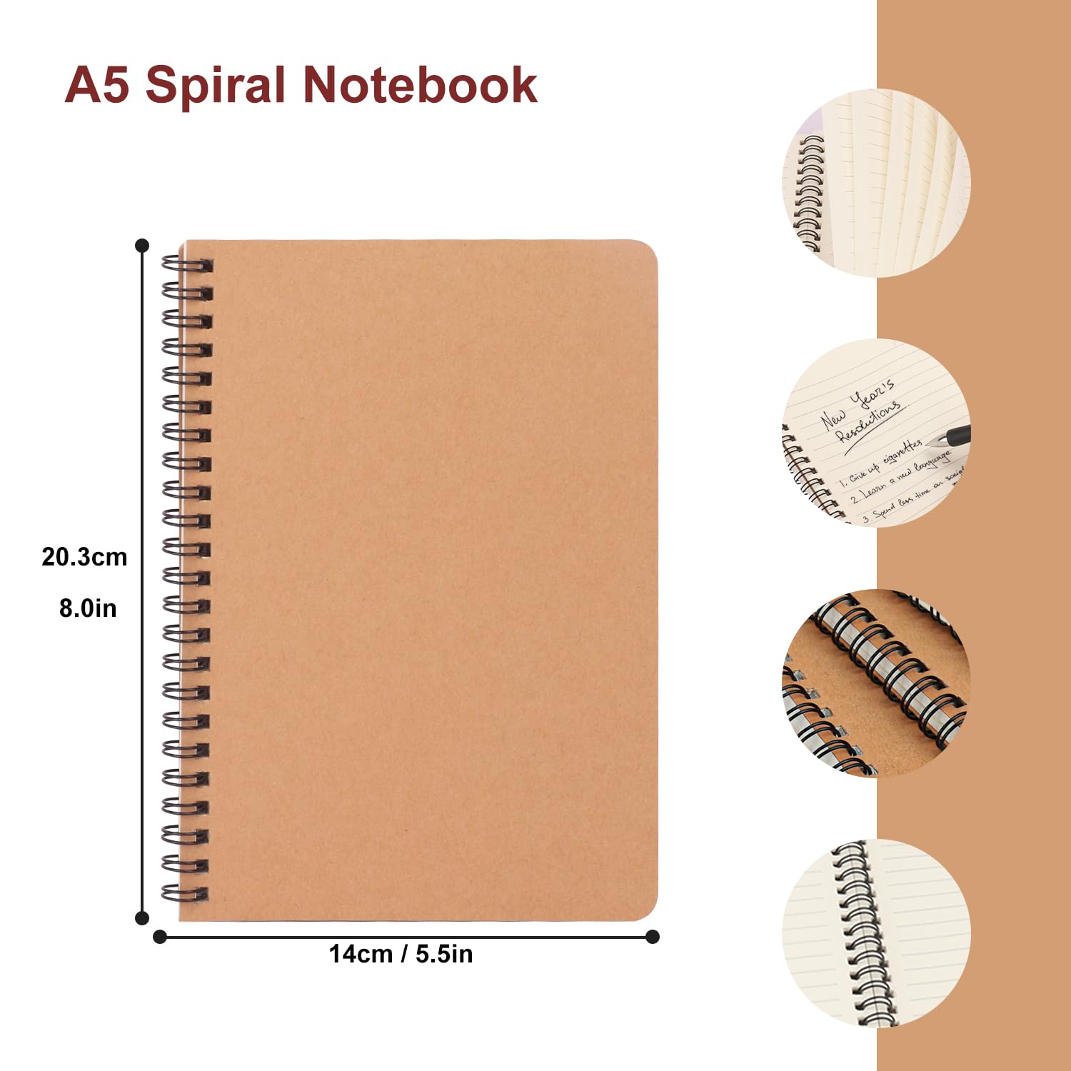 IHDYPPEW Paquete de 20 cuadernos de espiral color marrón, cuadernos A5, cuadernos medianos versátiles para el trabajo, estudio y regalos, suministros de oficina, escuela (60 hojas, 120 páginas)