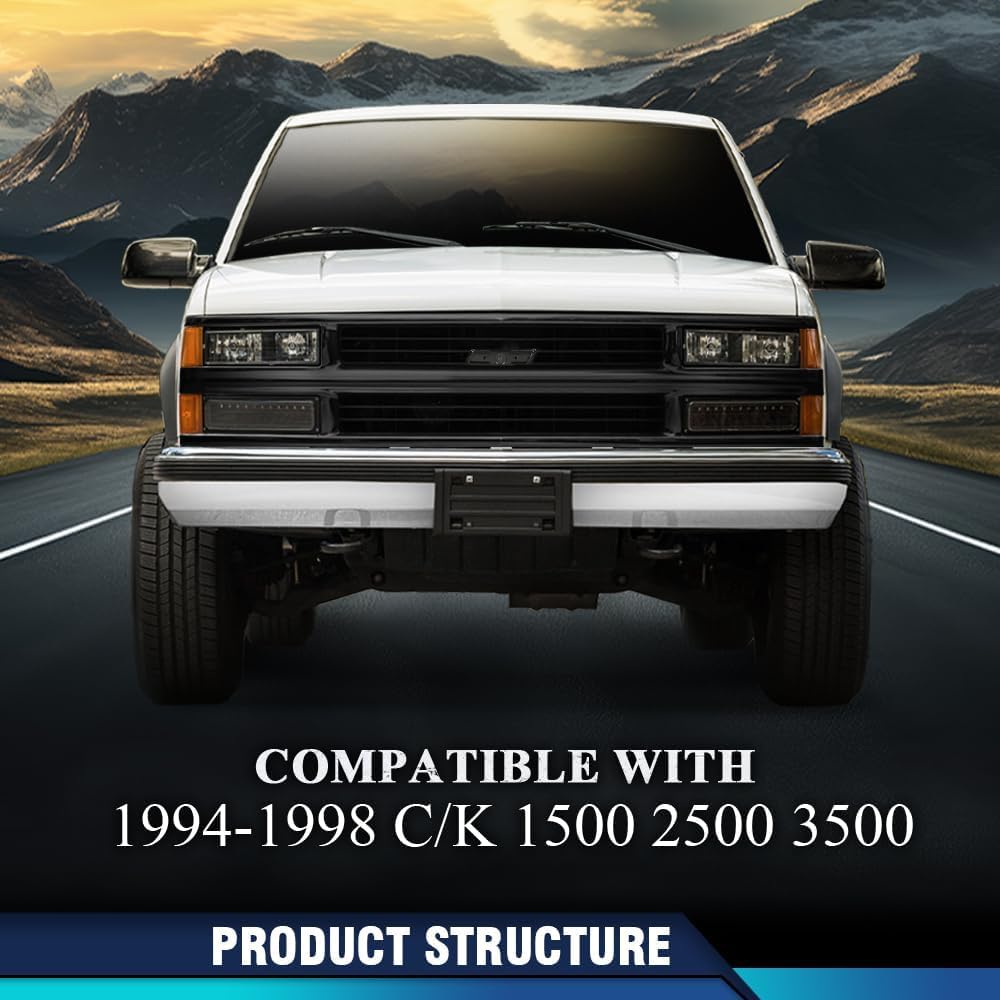 PIT66 Grille Full Grill Compatible with 1994-2000 Chevy C/K 1500 2500 3500 Suburban Tahoe for Models with Sport Package 15981092, GM1200239 Black