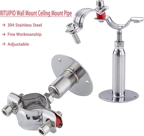 Miniatura 6 de 2 tubos de montaje en pared para montaje en techo, tubos de acero inoxidable 304, soporta separación de tuberías, altura ajustable de 30-60 mm