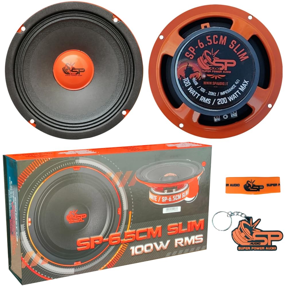 KIT SET PER SP AUDIO SP6.5CM-SLIM 2 midrange altoparlanti da 16,5 cm 165 mm 6.5" di diametro, 100 watt rms 200 watt max, impedenza 4 ohm, 96 db spl, a coppia + accessori omaggio