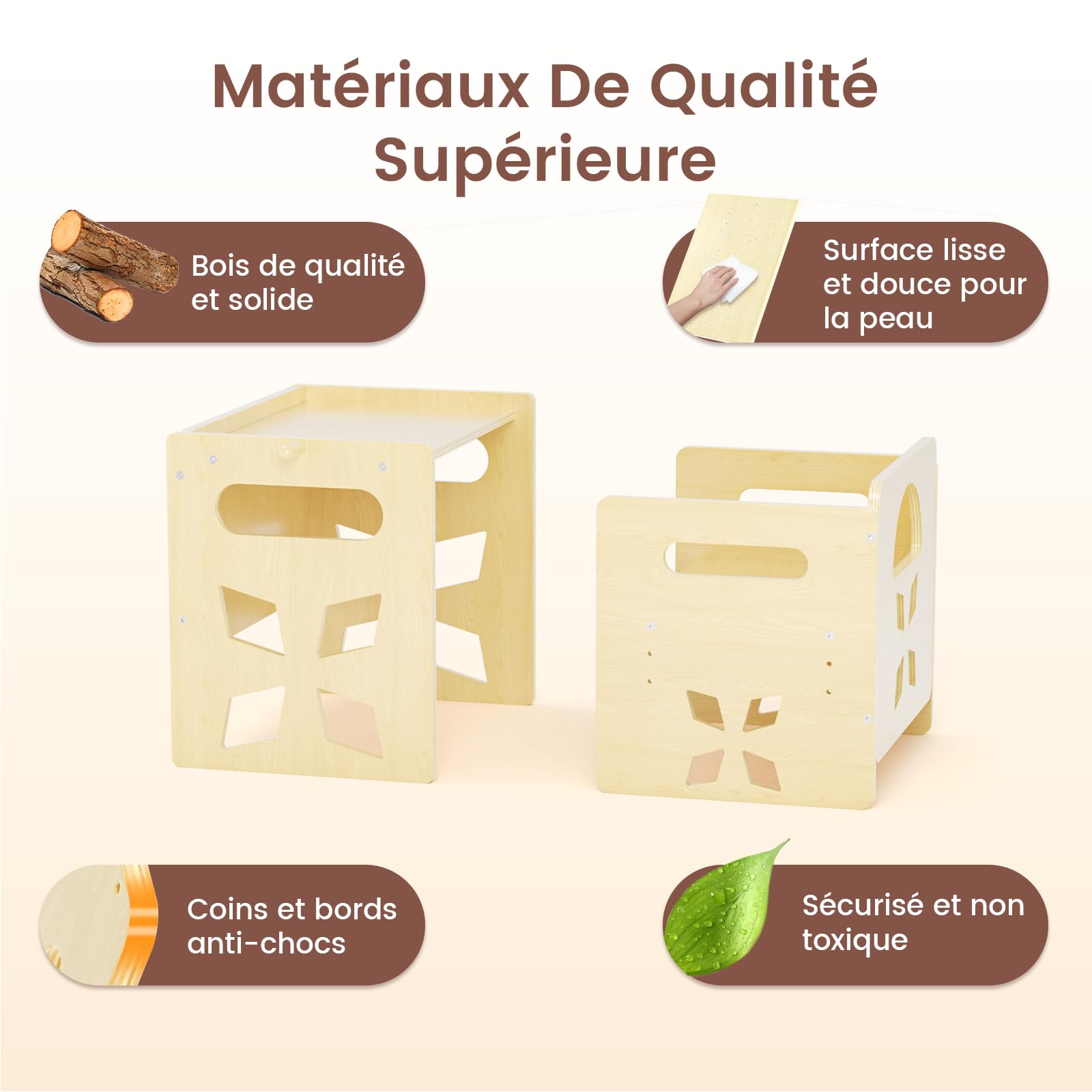 Ensemble Table et Chaise Enfant Montessori,Table Enfant avec Chaise Réglable Un Tableau Noir Table Chaise en Bois pour 1-3 Ans, pour Activité/Dessiner/Manger/Jeux