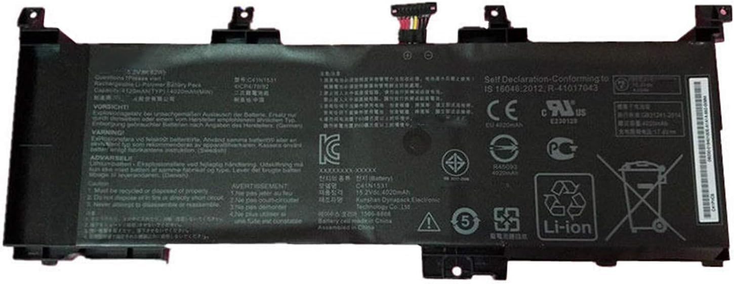 C41N1531 0B200-01940100 Laptop Battery Replacement for ASUS ROG GL502VS GL502VY GL502VS-1A GL502VT GL502VY-DS71 GL502VS-1E GL502VT-1B GL502VY-1A Strix GL502VS-FY032T G502VY-FY065T Series (15.2V 62Wh)