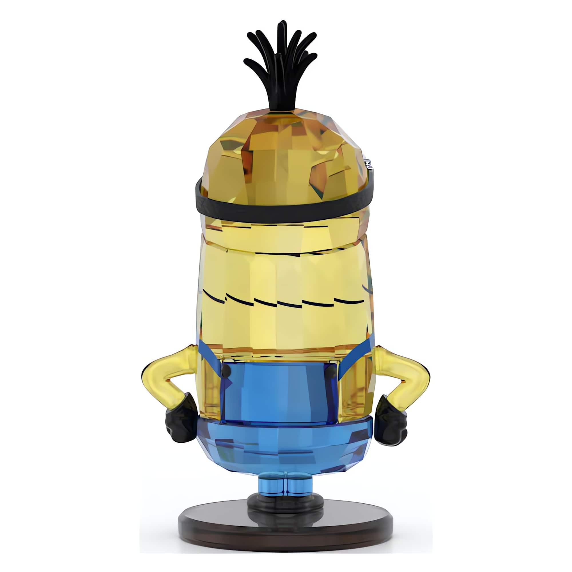 Swarovski Figurine Minions Kevin, décoration en Cristal de 366 facettes, Lunettes en métal chromées, houpette Noire métallique, Cuir synthétique Noir, pièce de Collection