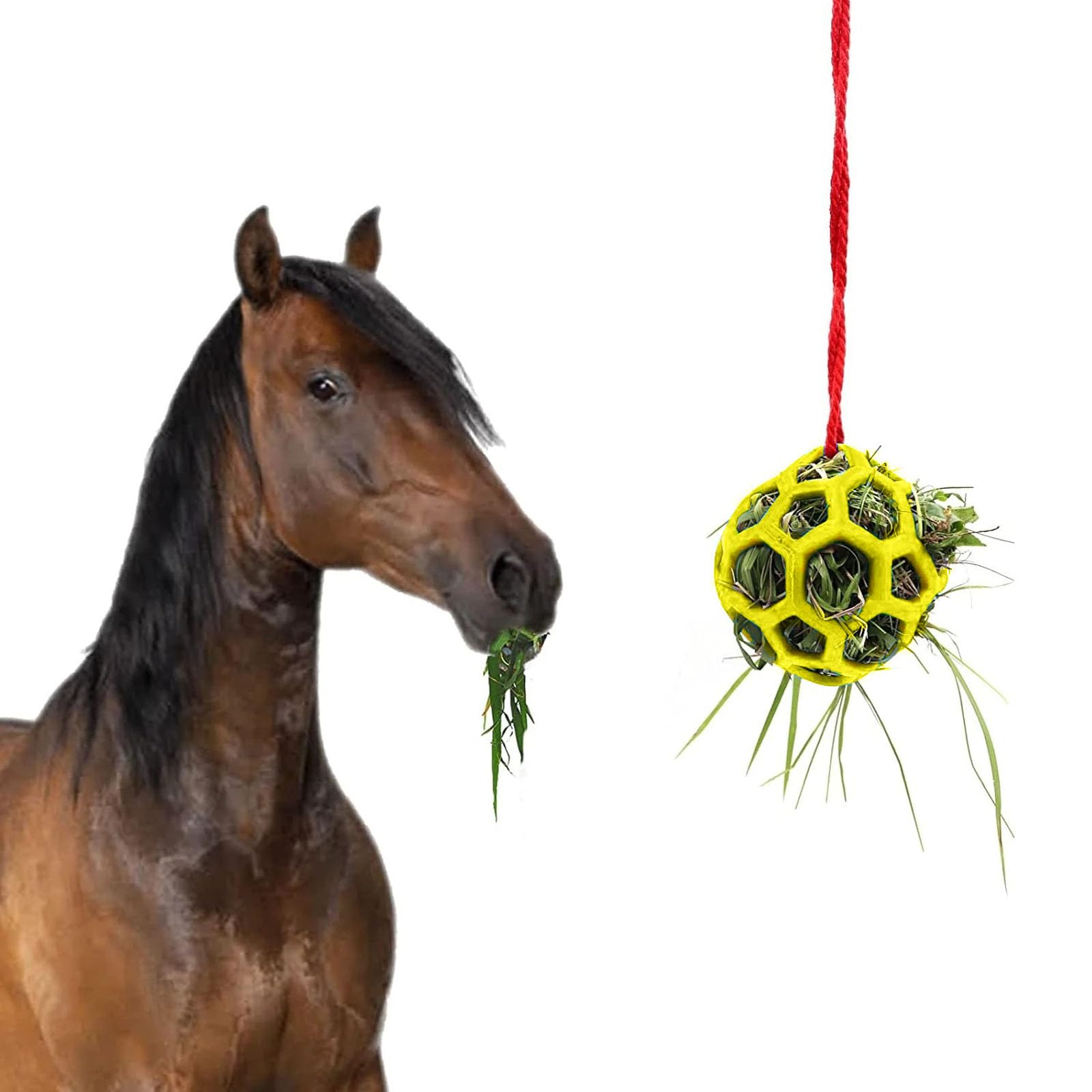 BT Bear Pet Hay Feeder Ball,Horse Treat Ball Hanging Interactive Feeder Toy for Rabbits Goat Pony,Yellow