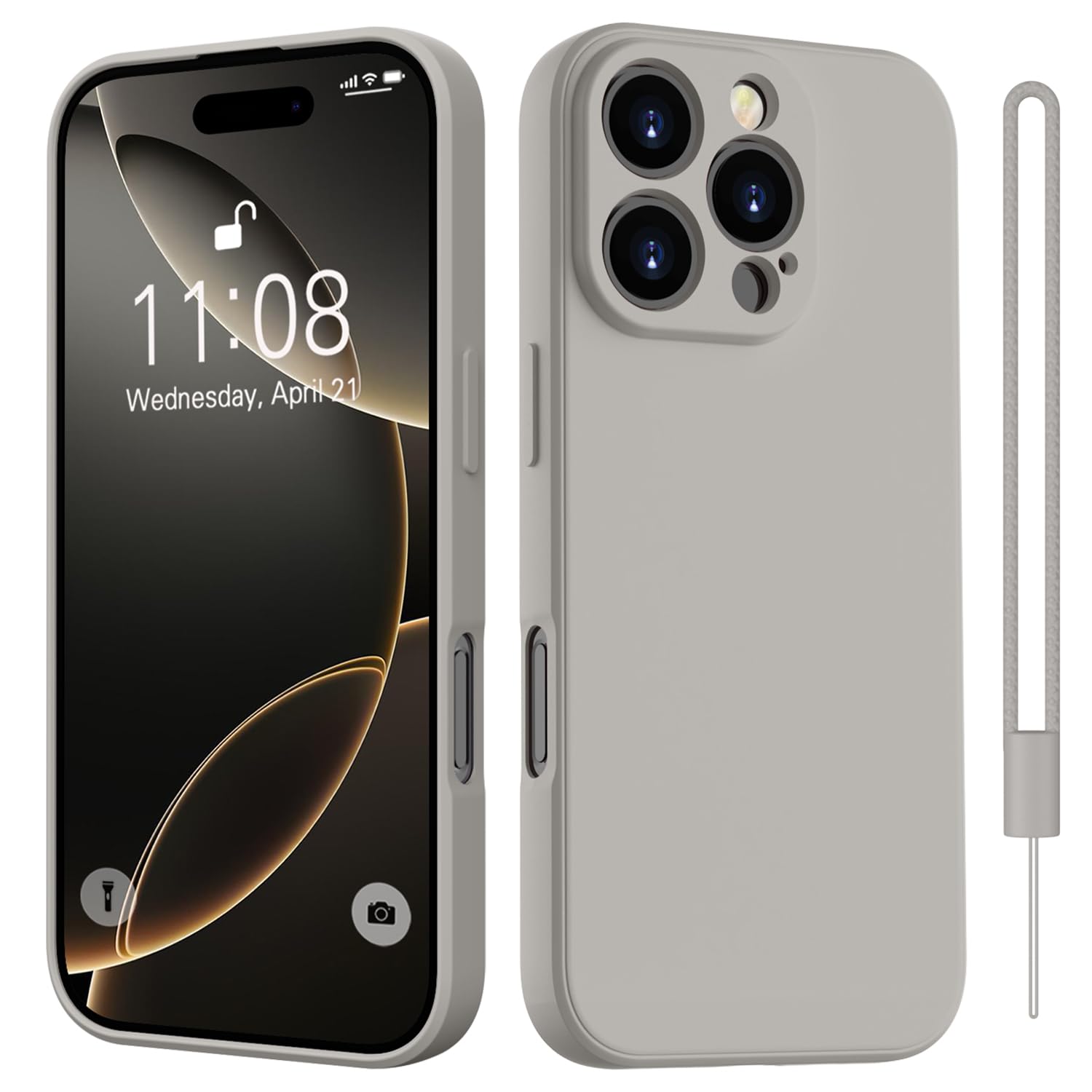 HGHfor iPhone 16 Pro Case Silicone with 1 Lanyard, Case for iPhone 16 Pro Phone Case Slim All-Around Protect with Microfiber Lining Scratch Resistant Case for iPhone 16 Pro 6.3 Inch - Titanium Gray