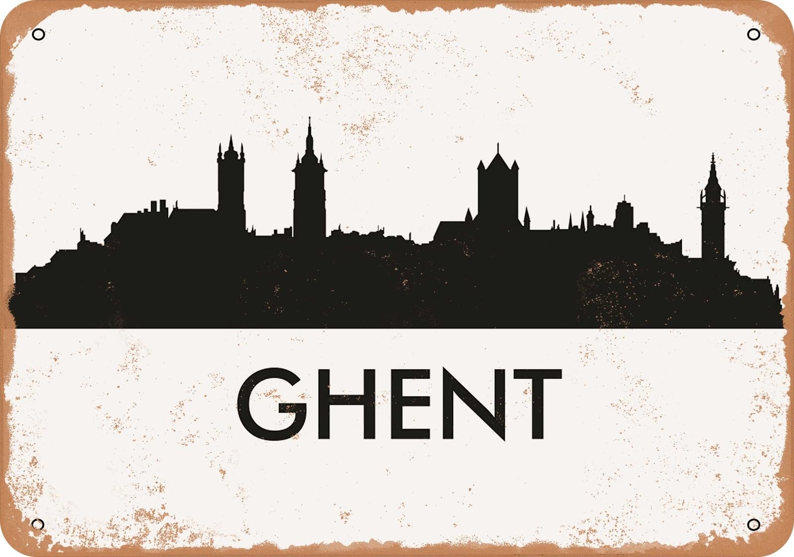 Miaomansenstore Metal Sign - Ghent Skyline - Vintage Look Home Decor