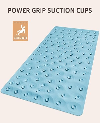 Miniatura 4 de Bligli Tapete de ducha para bañera, 16 x 31.5 pulgadas, estándar, antideslizante, con ventosas fuertes, tapete de goma suave, antideslizante,