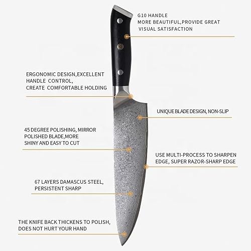 Miniatura 4 de Knife Set Damascus Steel Knife Premium Quality 6-Piece KnivesFull Tang Professional Chef Knife Set With G10 Ergonomic Handle,VG-10 Steel Core 67 Ply
