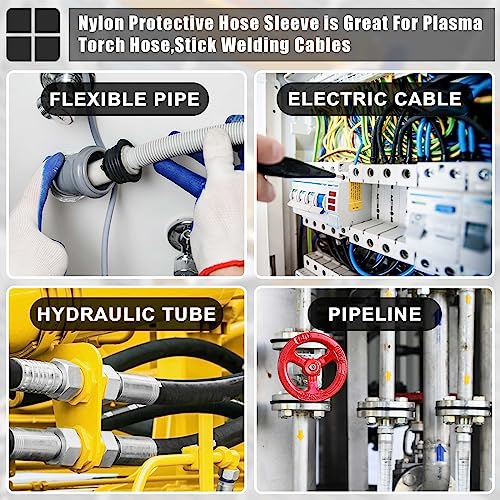 Image of Hanaive 26 ft Nylon Hydraulic Hose Protector Sleeve Tig Torch Cable Cover Black Protective Cover Hose Sheath Hydraulic Wrap Cutting Wire Sheath Sleeve Management Wrap for Cord Tig(2.5 Inch Id)