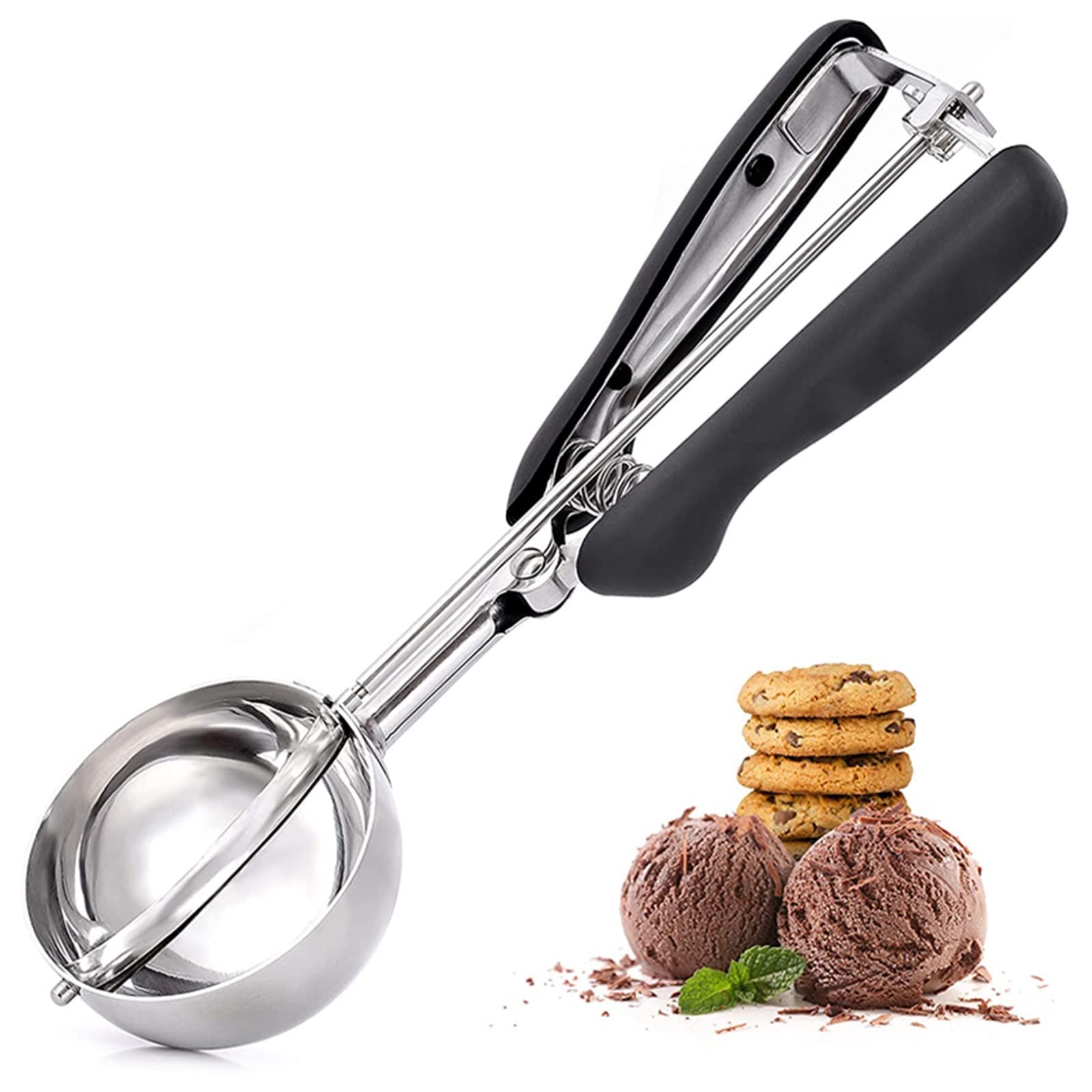 JINGYAN Cuillères à glace Stainless Steel Ice Cream Spoon Antiskid Rubber Handle(Black)