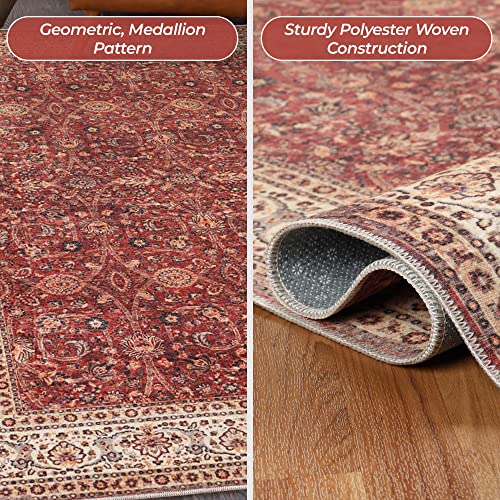 Superior Washable Indoor Large Area Rug, Vintage Geometric Home Floor Throw, Decor For Office, Living Room, Dining/Kitchen, Soft Rugs, Farmhouse, Felt Dot Backed, Toucan Collection, 2' 7" X 8', Beige #TOP4