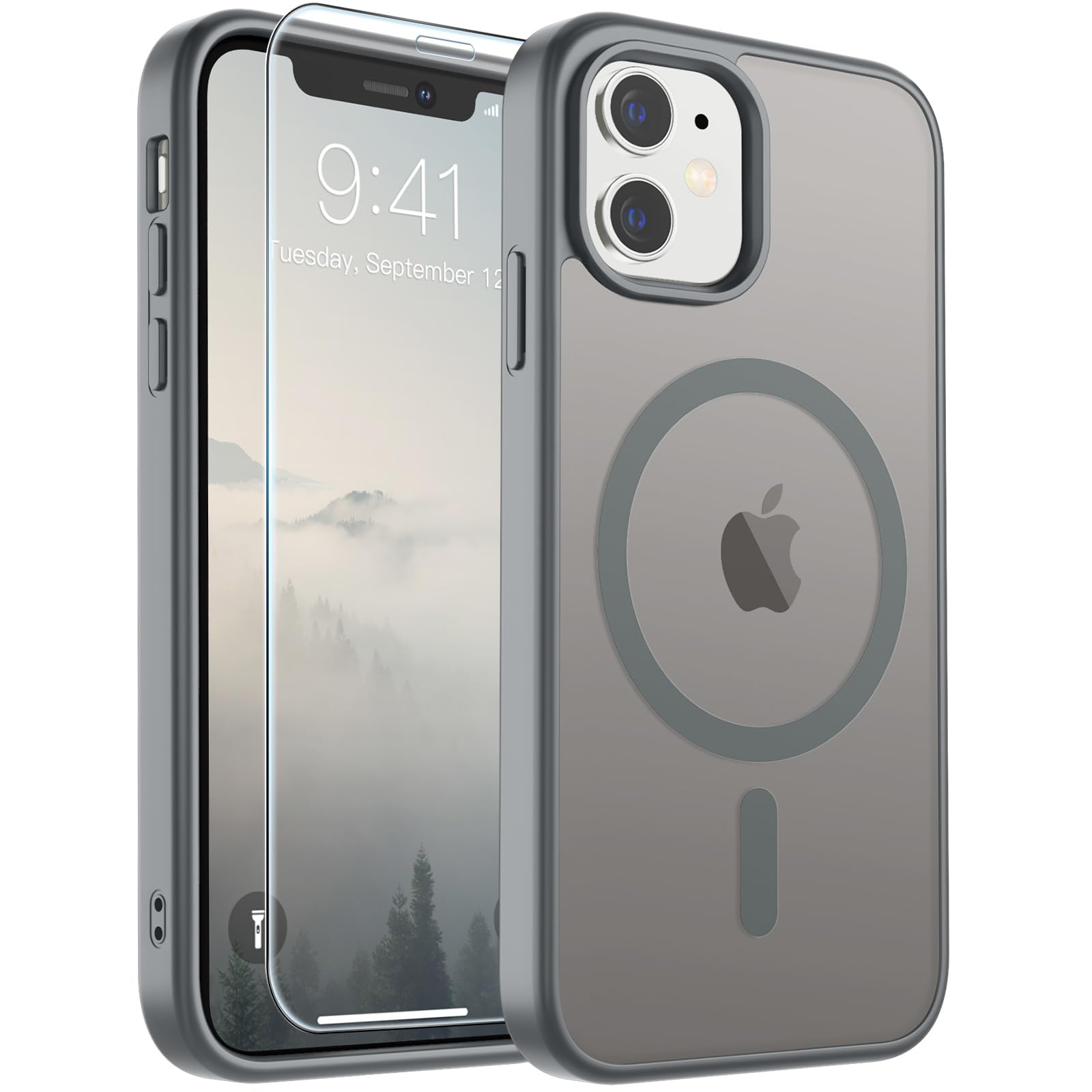 SUPFINE Magnetic for iPhone 11 Phone Case Gray | With Screen Protector, Translucent Matte, Compatible with MagSafe, Military Grade Drop Proof, Rugged Shockproof Protective