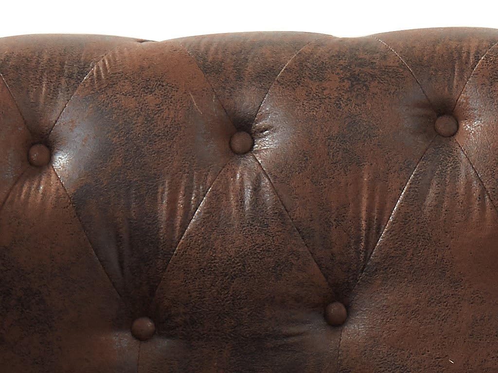 Vente-unique Méridienne Droite Chesterfield SHIREL en Microfibre Aspect Cuir Vieilli