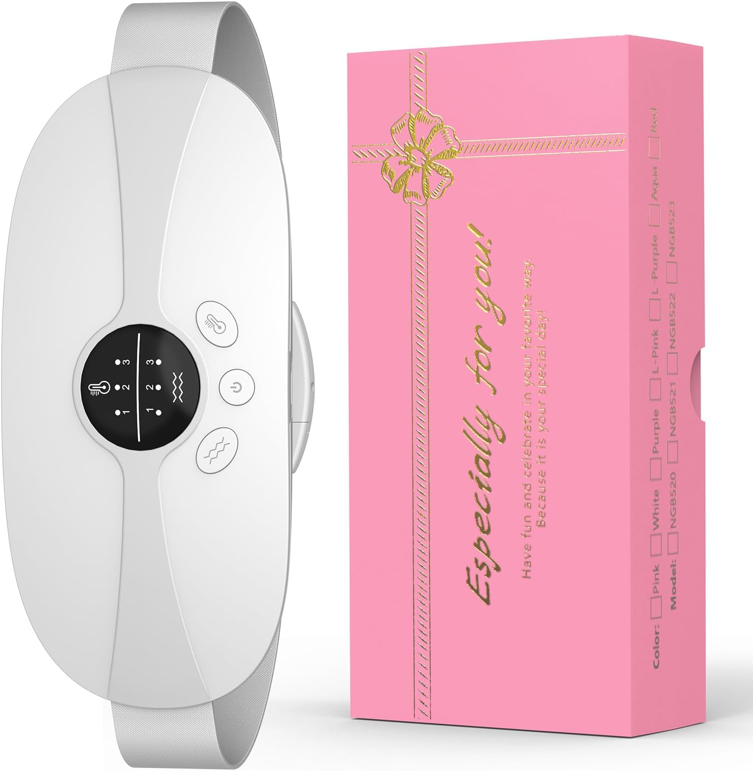 BAMCOO Period Heating Pad for Cramps Portable USB Cordless Heating Pad with Massager for Back Pain Relief Electric Fast Heating Wrap Belt Gifts for Women