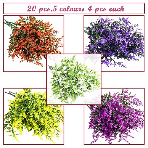 Sredumn 20 Bundles Artificial Flowers, artificial plants outdoor,UV Resistant Plastic Shrub Fake Flowers, for outside garden - Image 2