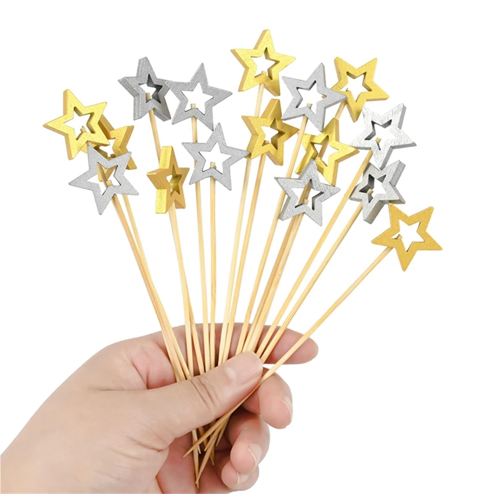 Bastoncini da cocktail usa e getta in bambù a forma di stella dorata, 500 pezzi, forchetta natalizia in legno, per frutta, dessert, cocktail, feste di compleanno, buffet, stuzzicadenti per bevande