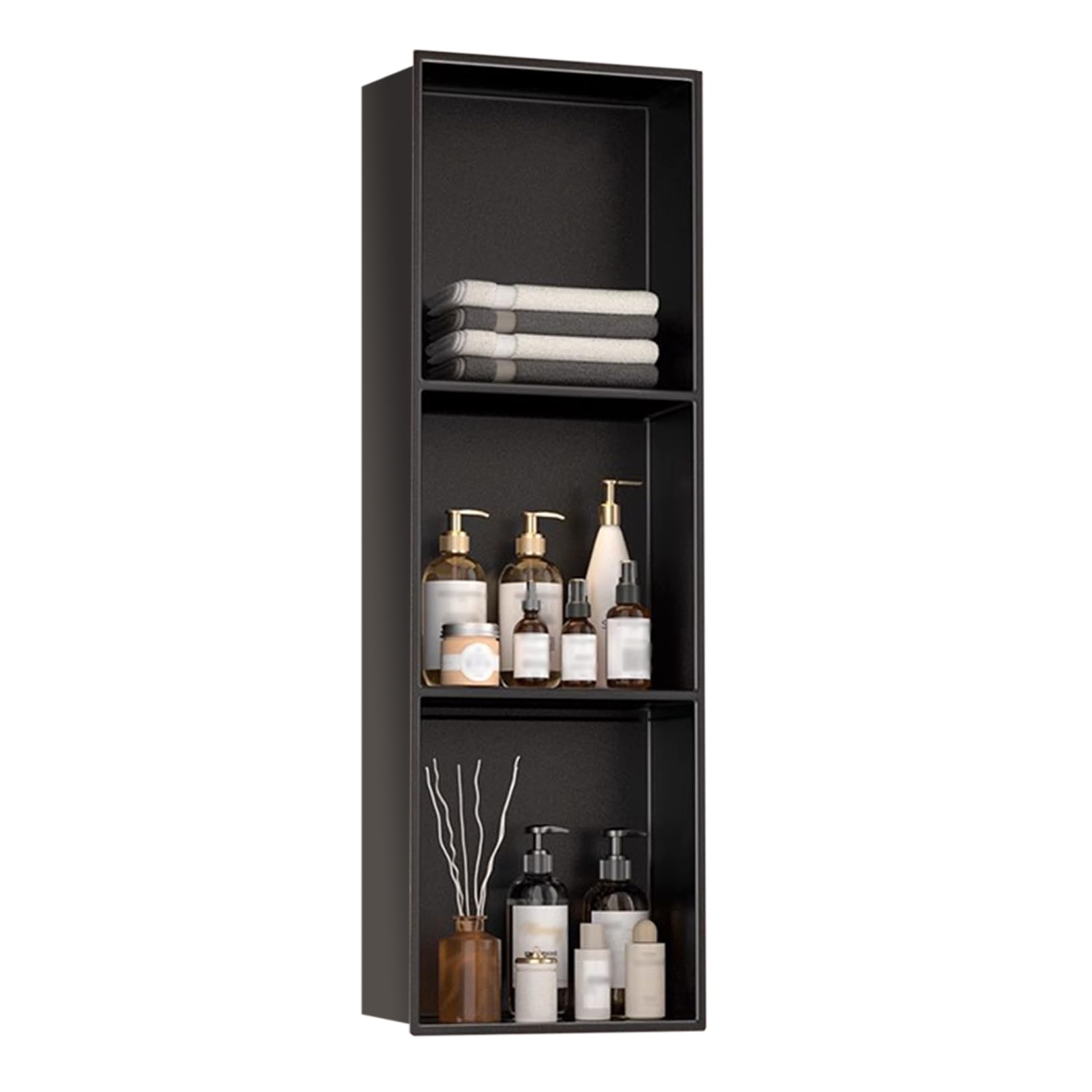 QUSYZD Stainless Steel Shower Niche No Tile Needed Wall Niche Recessed Shower Shelf for Bathroom Storage,Black,120x28cm,Black-90x28cm