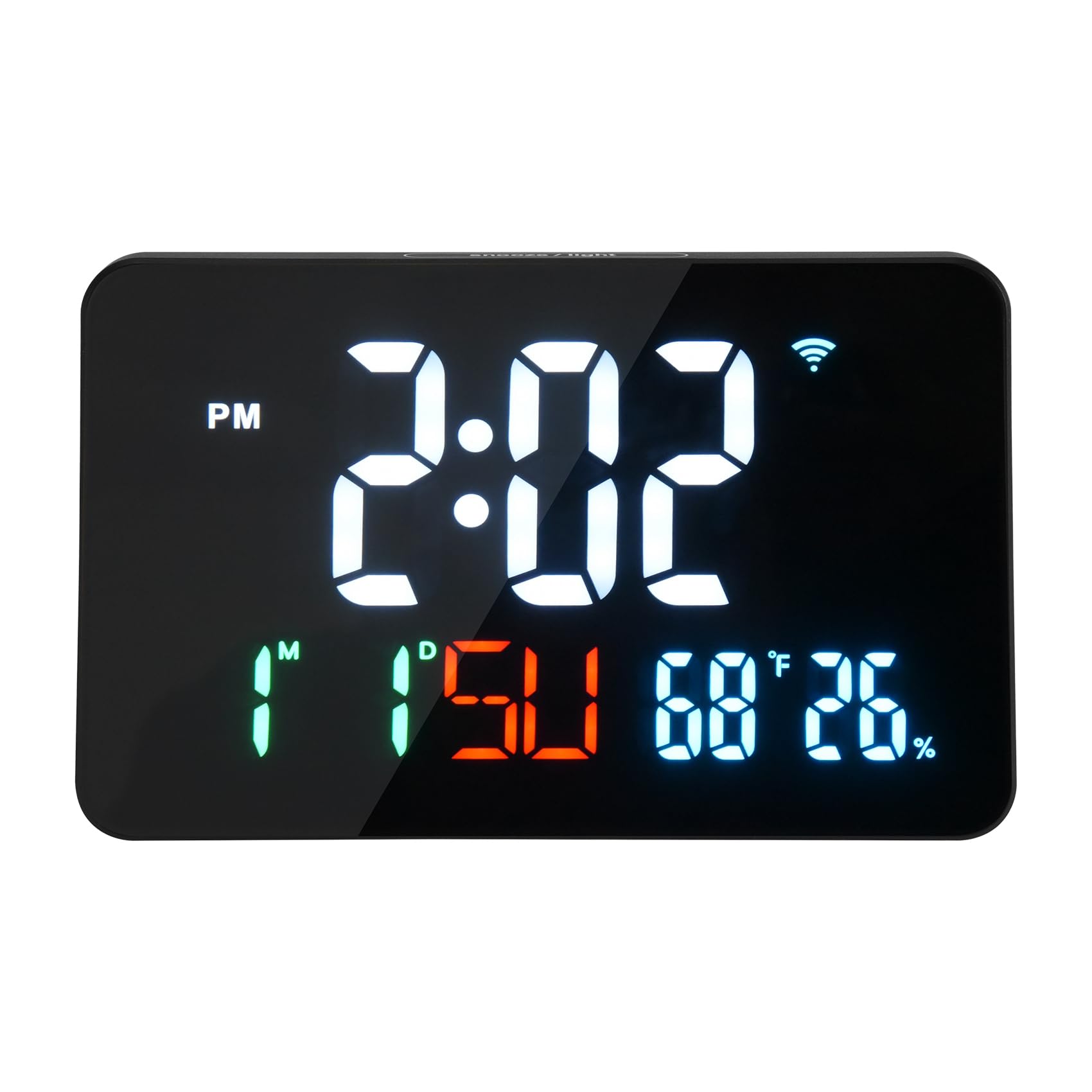 Hfgdnchva Alarm Clock WiFi Clock Extra Large Letters, Temperature and Humidity, Calendar, Week, 4-Level Brightness