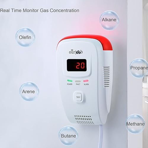 Miniatura 3 de Detector de gas natural, sensor de alarma de fugas, monitor de gas butano y metano, aviso de voz, advertencia de luz estroboscópica, pantalla
