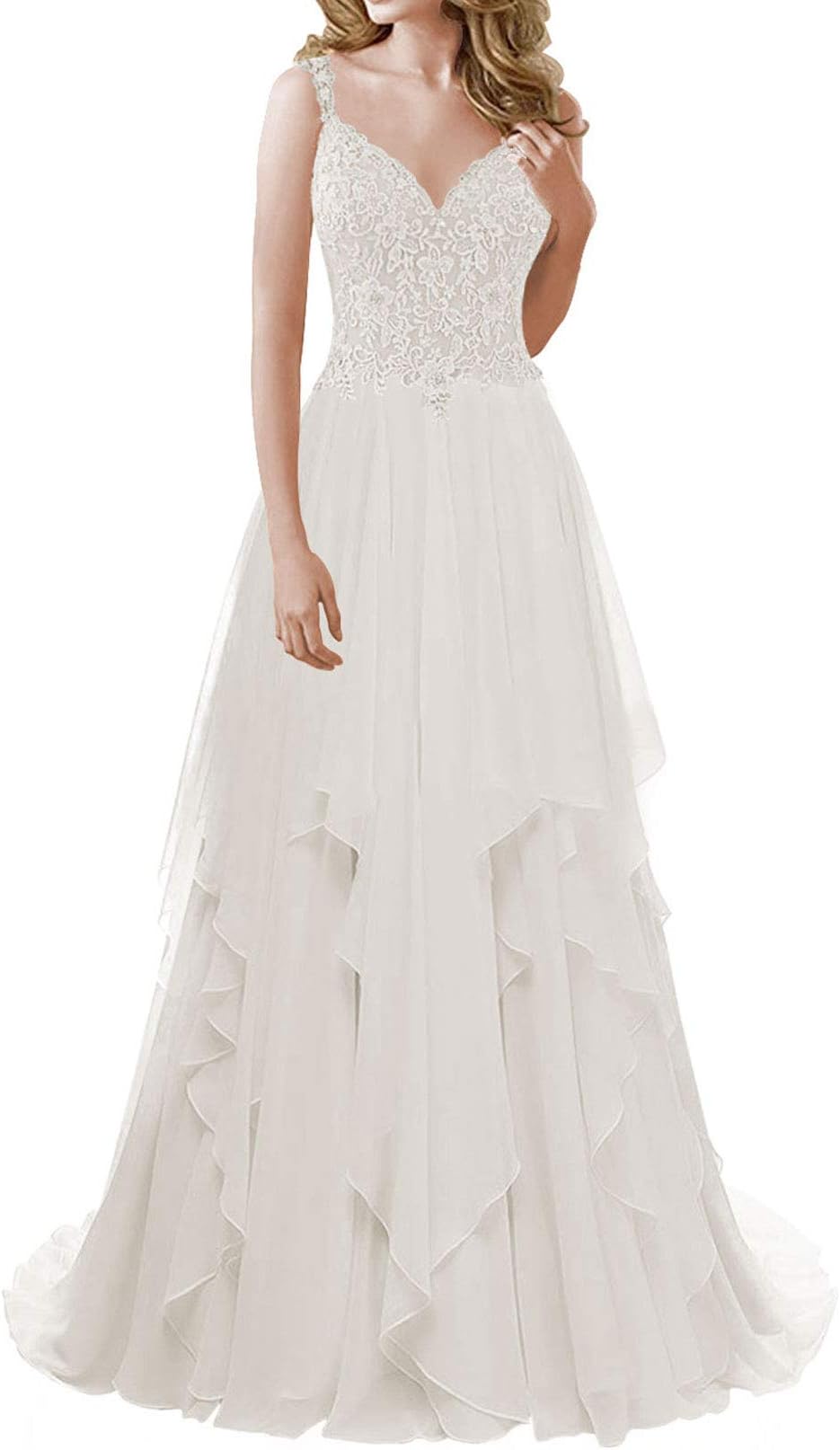 Wedding Dress for Bride Lace Bridal Dresses Beach Ruffles A line Wedding Gowns with Straps Bridal Gown
