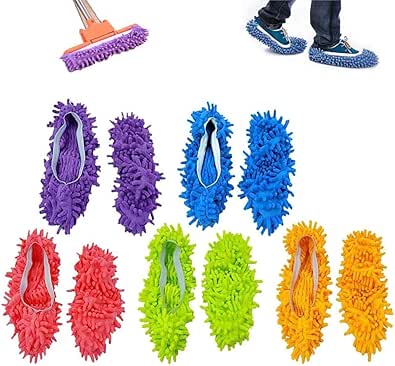 ZoneYan Mop Schuhe, 5 Paare Einfach für Haus Boden Staub Schmutz Haare Reinigung, Mop Schuhe Bodenwischer, 5 Farben