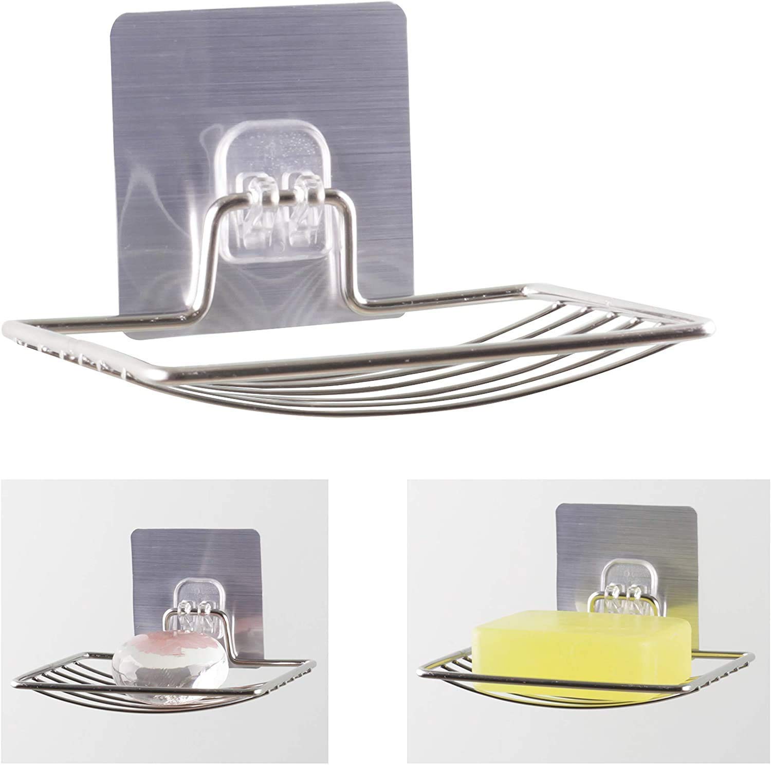 3Pcs Soap Holder Set Single Layer Stand for Bathroom Shower Wall Kitchen Sink With Self Adhesive Sticker Storage Rack Hanging Waterproof Dish Box Case Self Draining - Stainless Steel Silver Chorme (3) (B0CNLHWL83) Amazon Price History, Amazon Price Tracker