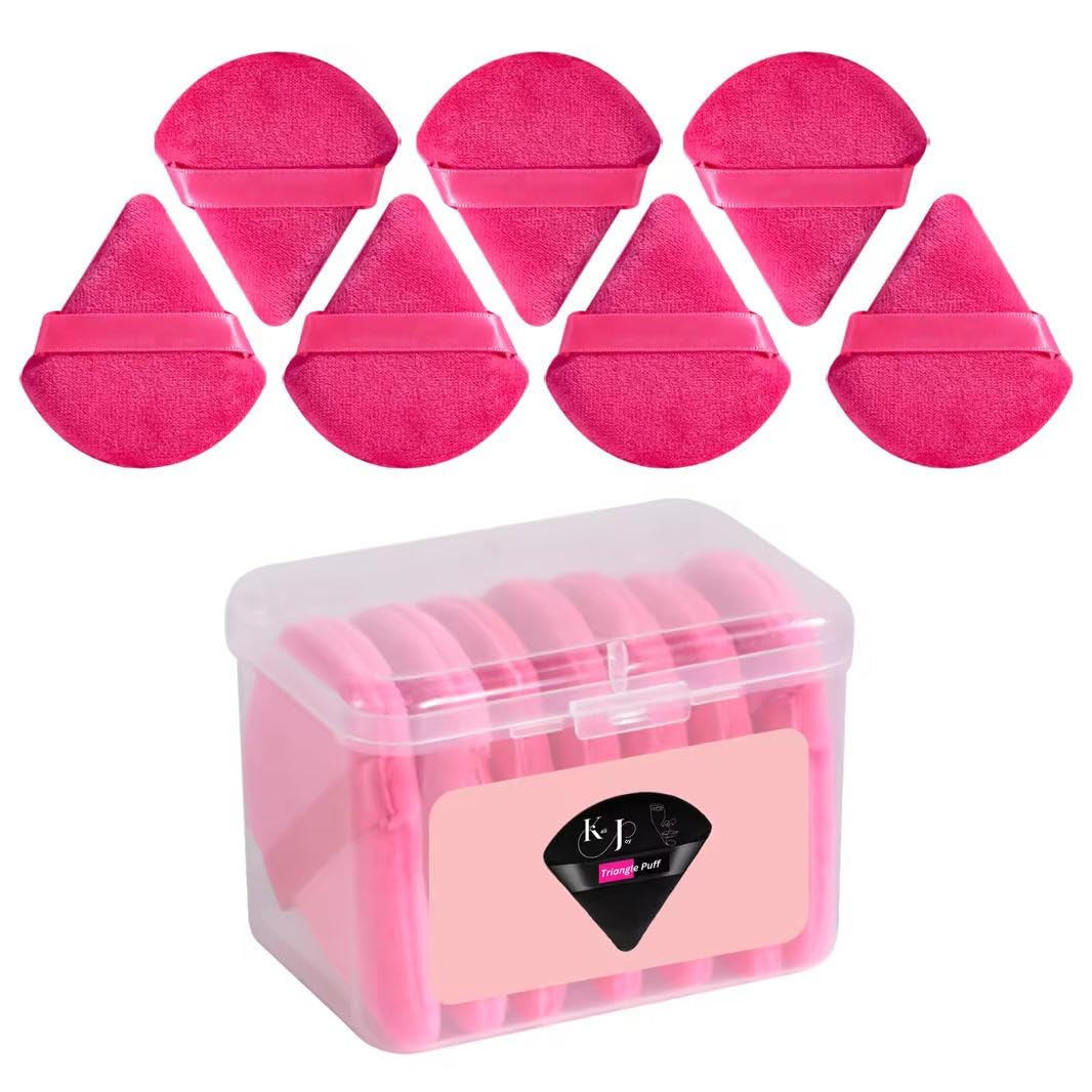 Kali Joy Triangle Makeup Puff Set – Soft Plush Velour Powder Puff, Reusable Cosmetic Sponge for Loose Powder & Foundation, Wet & Dry Application, Under‑Eye Baking Puff (Pink).