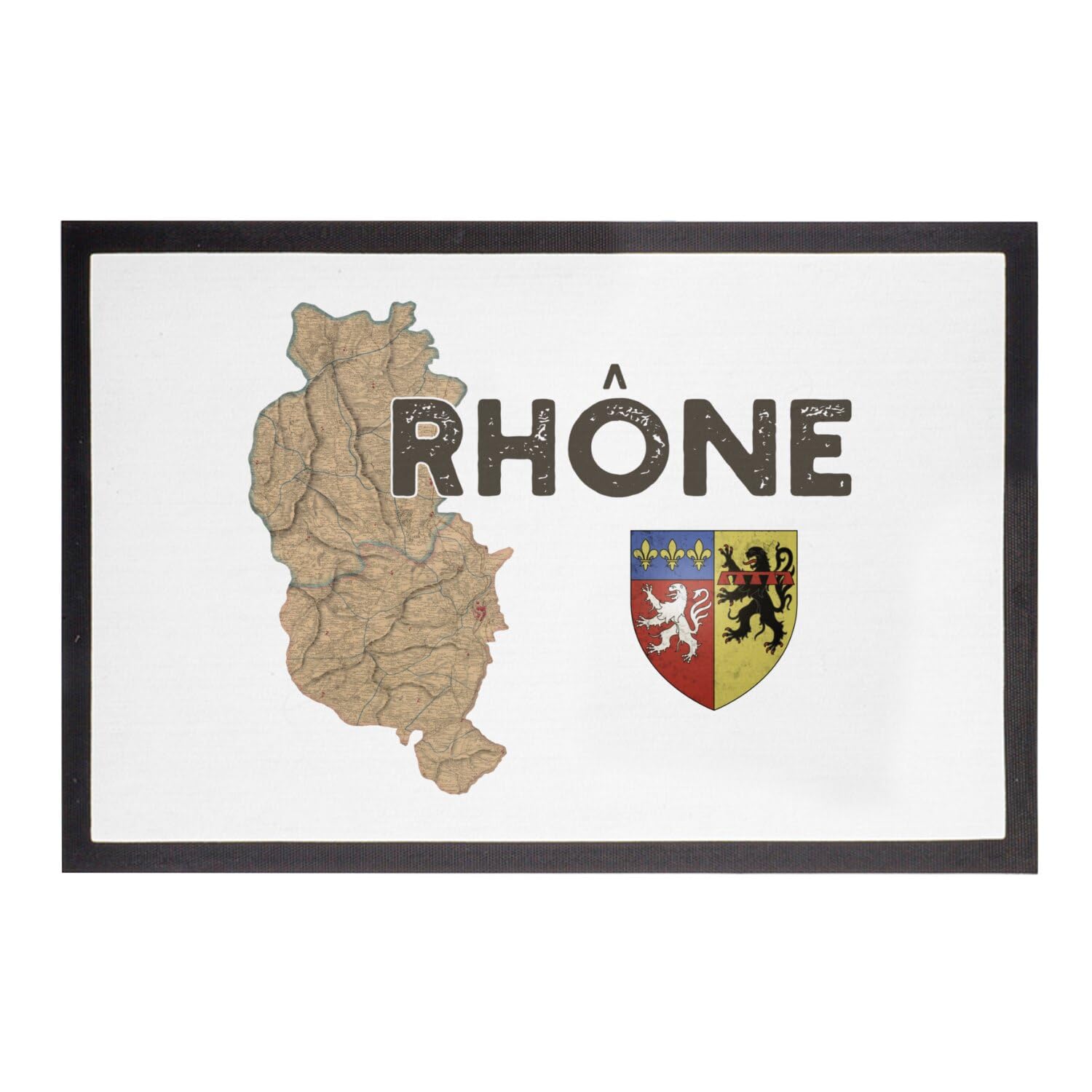 Paillasson Rhône 69 Lyon carte ancienne rare blanc de dimensions 75x50cm