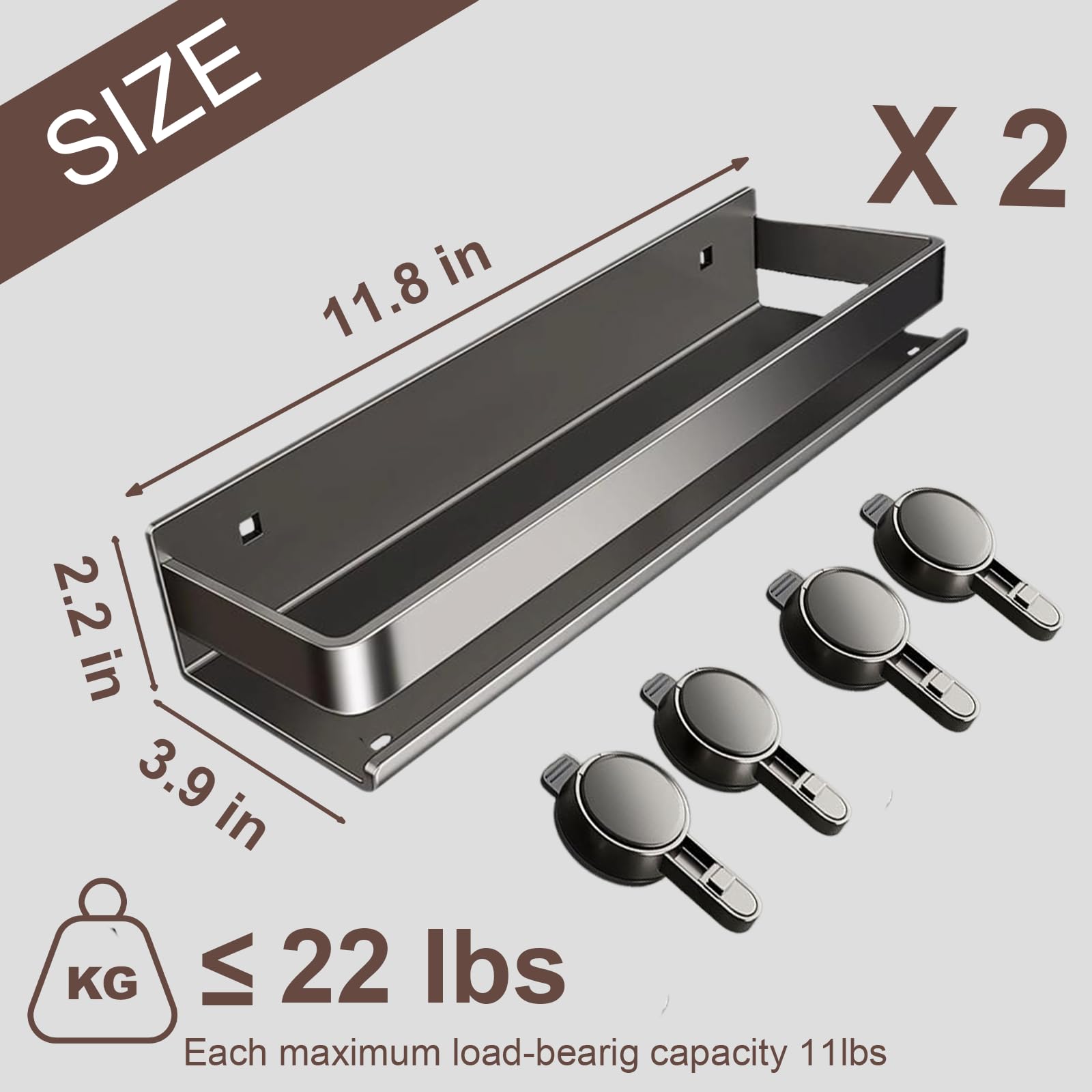 Gewürzregal Wandmontage mit Saugnäpfen - Ohne Bohren Platzsparende Küchenaufbewahrungslösung (2er Set) - Ideal für Kräuter, Gewürze und Gewürze