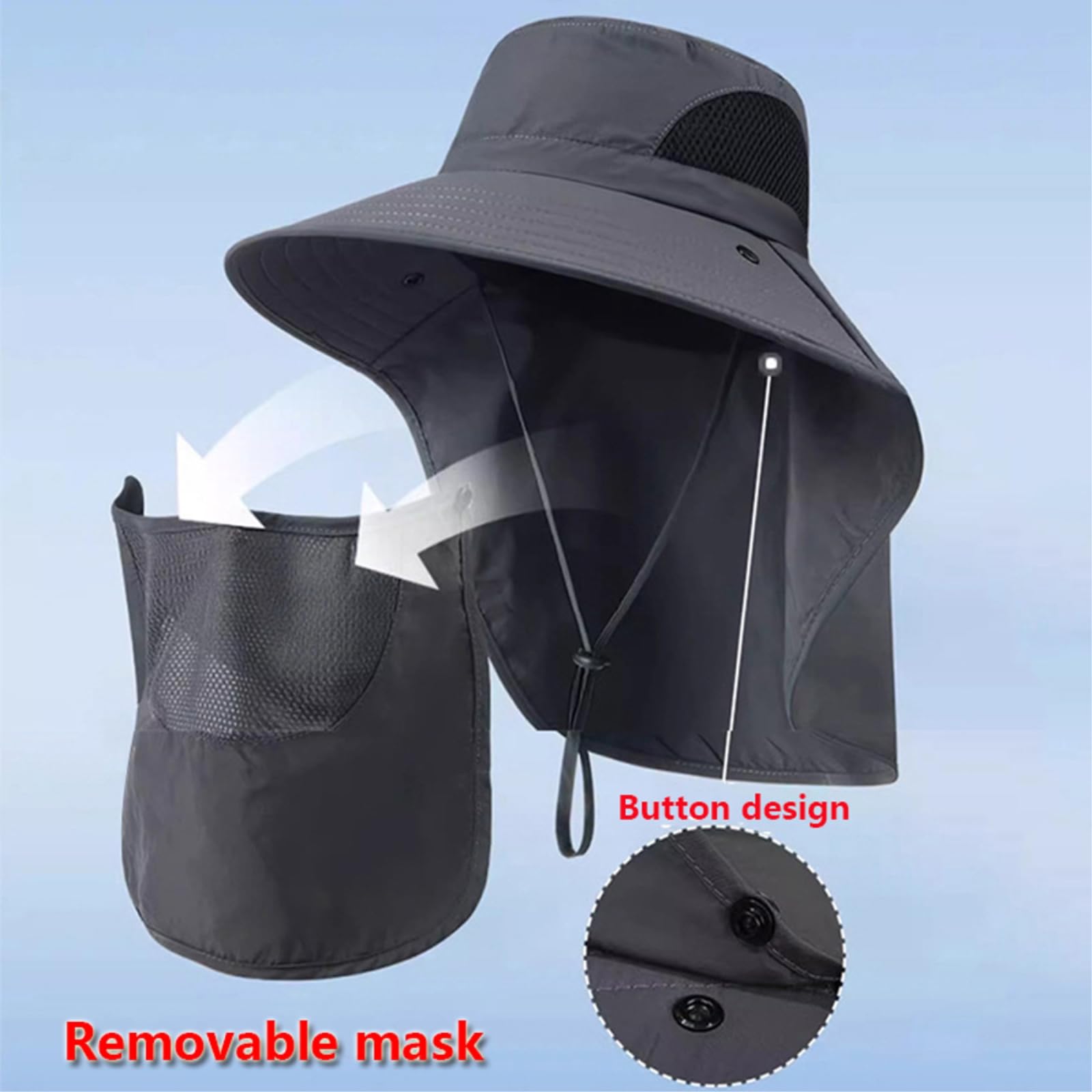 Cappello da Pescatore Pesca UPF 50 + Collo Flap Largo Bordo Pieghevole Sole Unisex per Escursioni Camping Caccia attività All'aperto