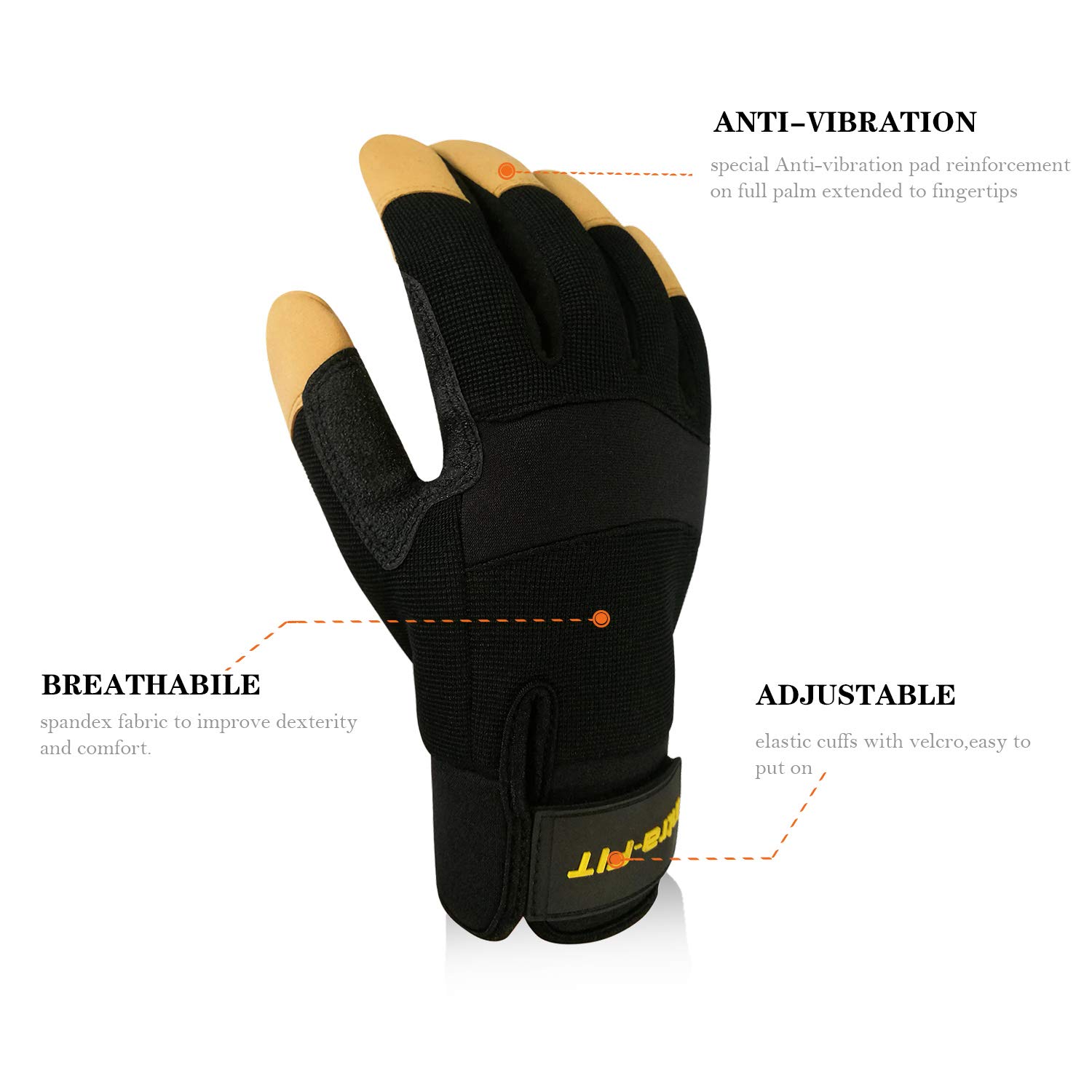 Guantes de protección contra vibraciones ISO10819 EN388, guantes de seguridad resistentes a los impactos, guantes mecánicos antivibraciones, guantes de absorción de golpes, guantes de