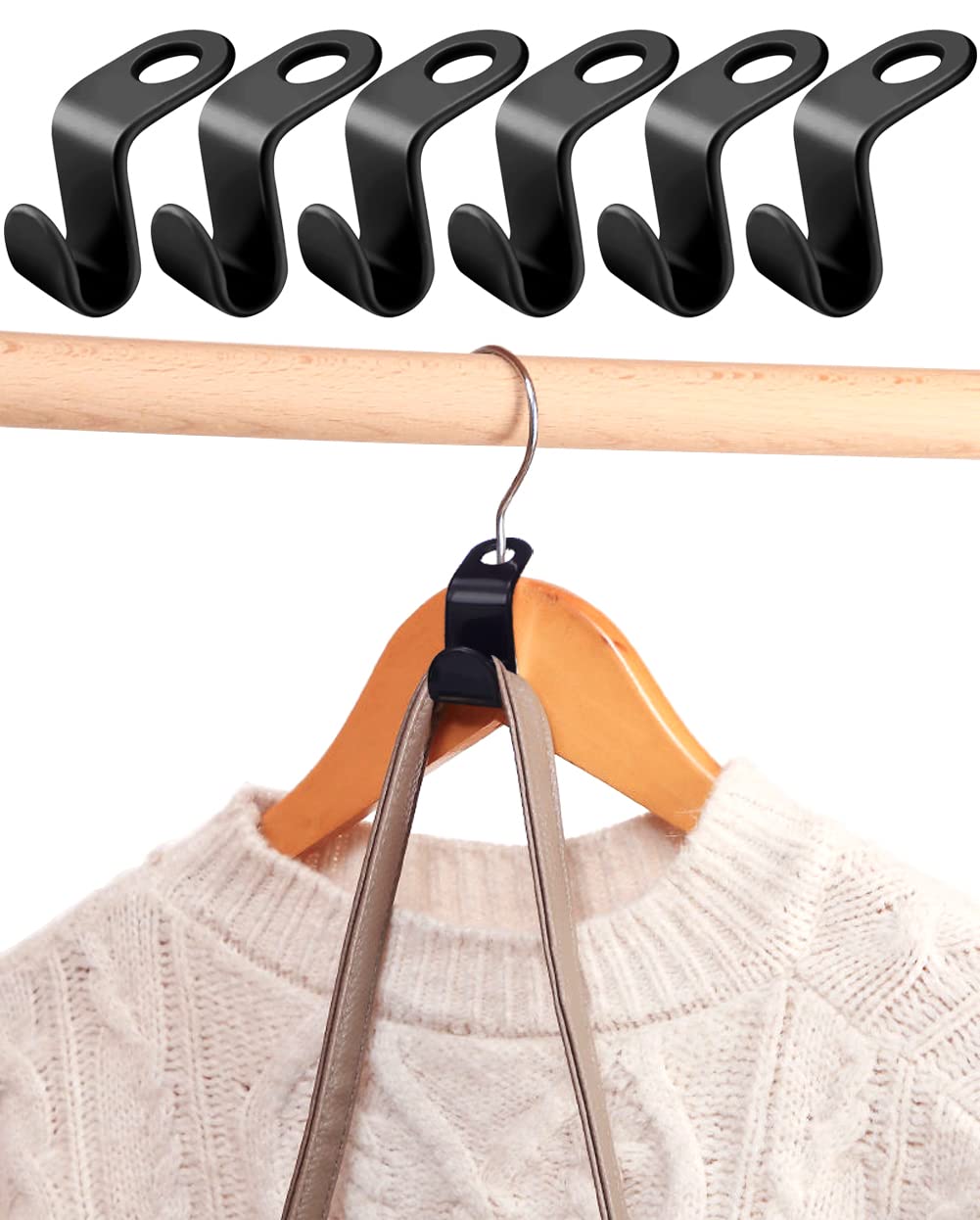 200Pcs Clothes Hanger Connector Hooks, Heavy Duty Cascading Hanger Hooks Extender Clips Velvet Connection Hooks for Clothes Cabinet Closet Organizer Space Savers Outfit Hangers, Black