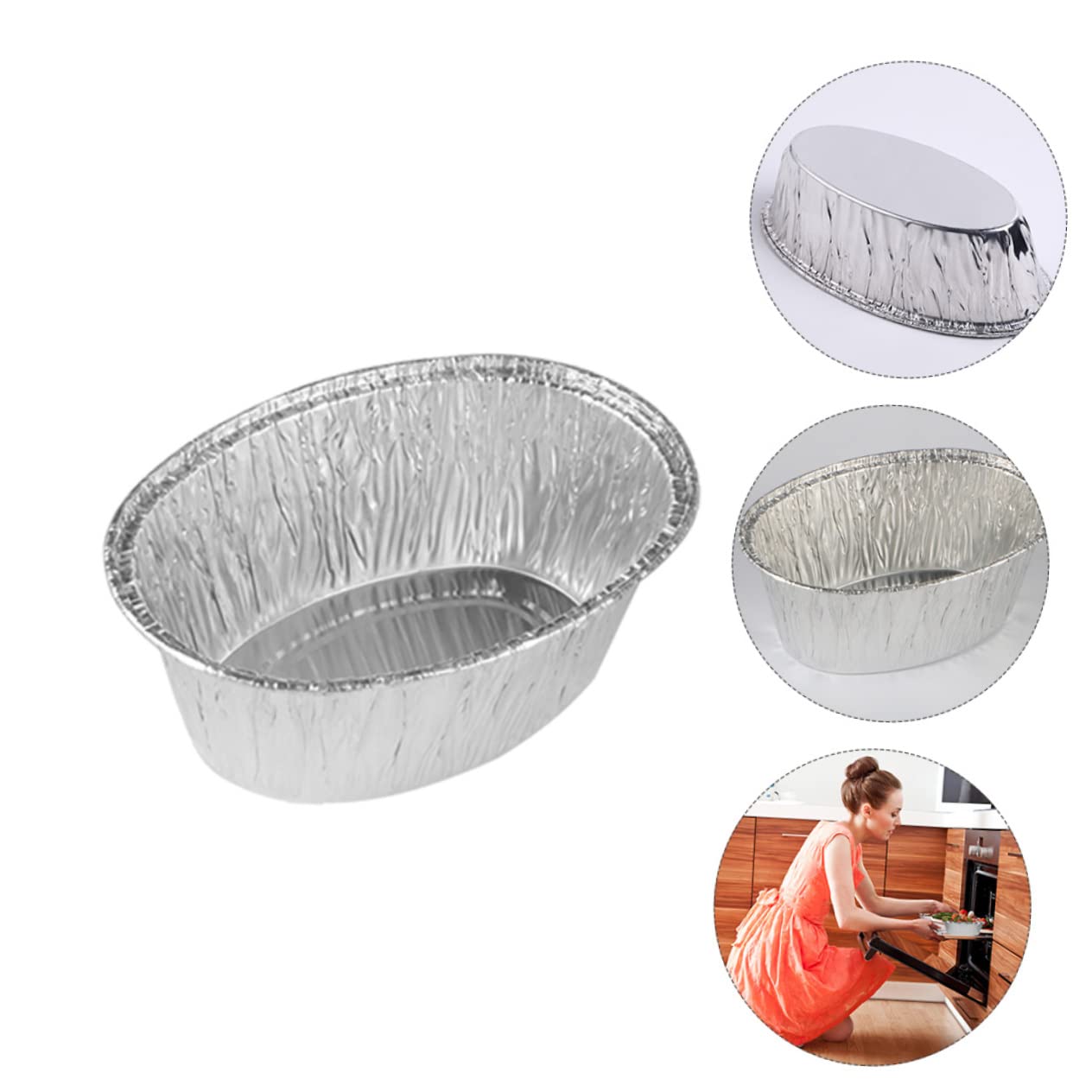 PRETYZOOM Oval Tinfoil Bowl Set 125pcs Baking Pan Dividers Food Grade Stackable Easy to Use