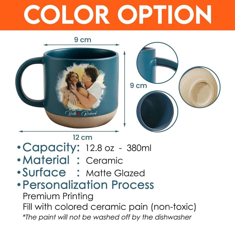 Taza personalizada de cerámica con foto acuarela pareja miniatura 7