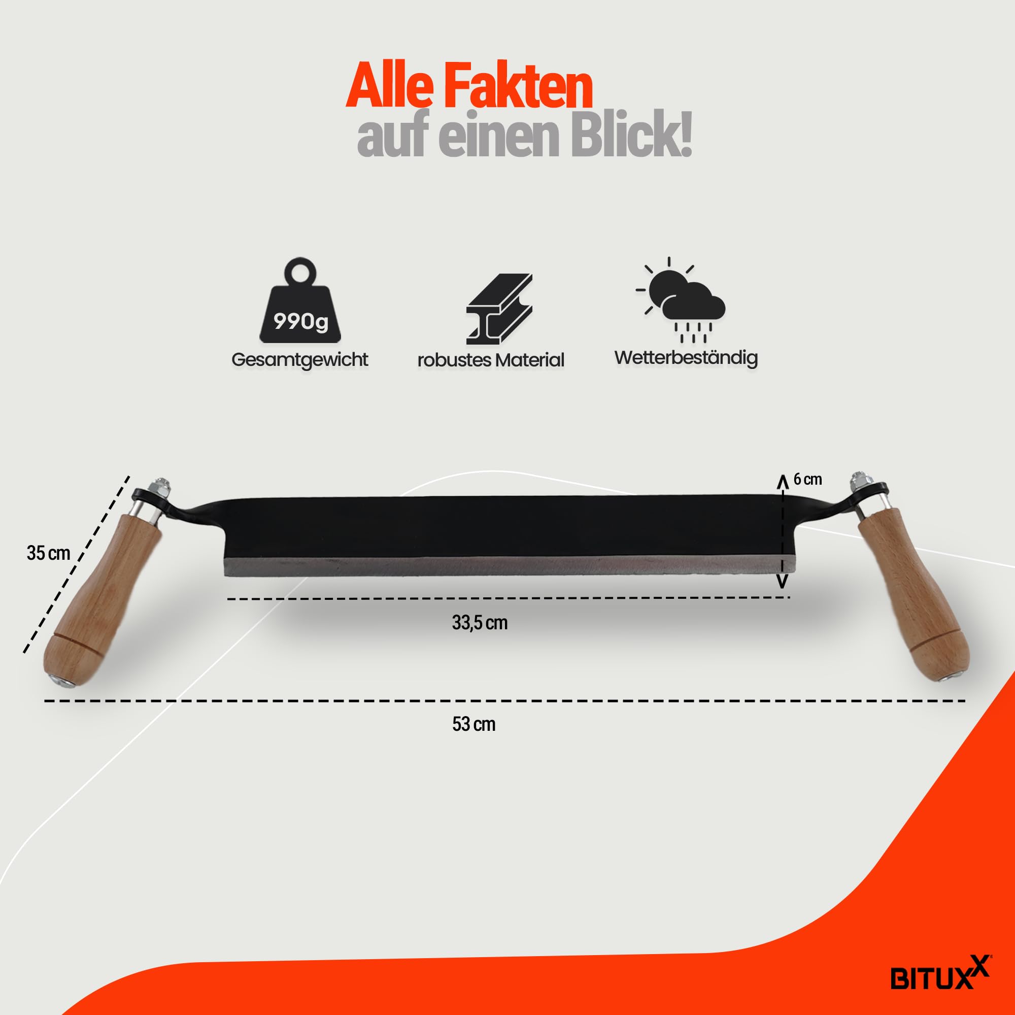 BITUXX Zugmesser für Holz Ziehmesser Schäleisen Zieheisen gerade 13"