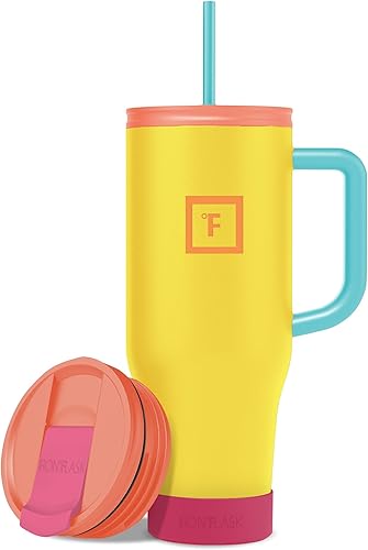 Miniatura 105 de IRON °FLASK Co-Pilot Taza térmica con popote y tapas abatibles, botella con asa para bebidas calientes o frías, a prueba de fugas, para agua o café