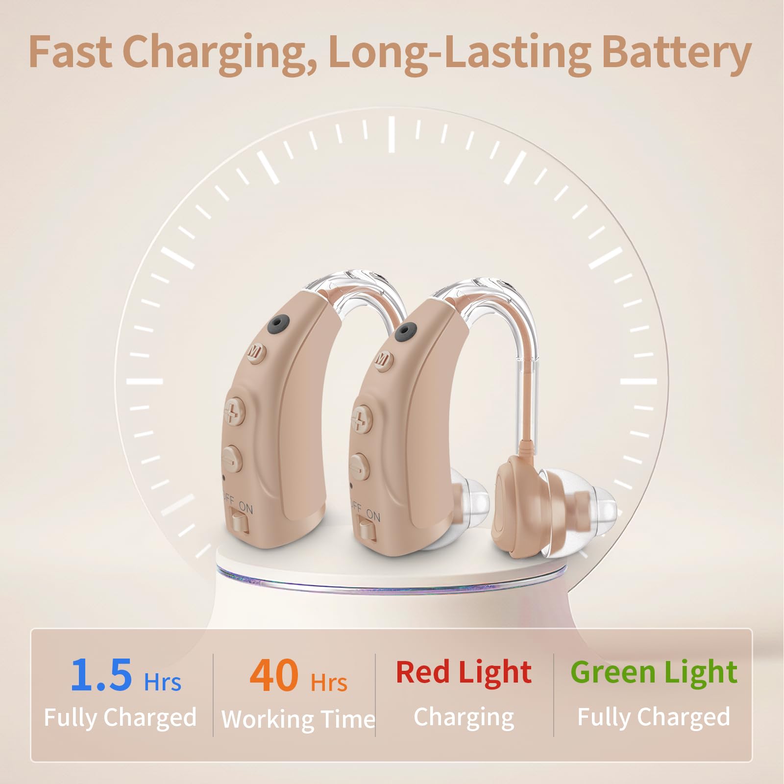 Dispositivo sonoro ricaricabile per adulti, con riduzione intelligente del rumore a 4 modalità, chip a 16 canali e regolazione del volume a 8 livelli, comfortevole e leggero (2, Beige)