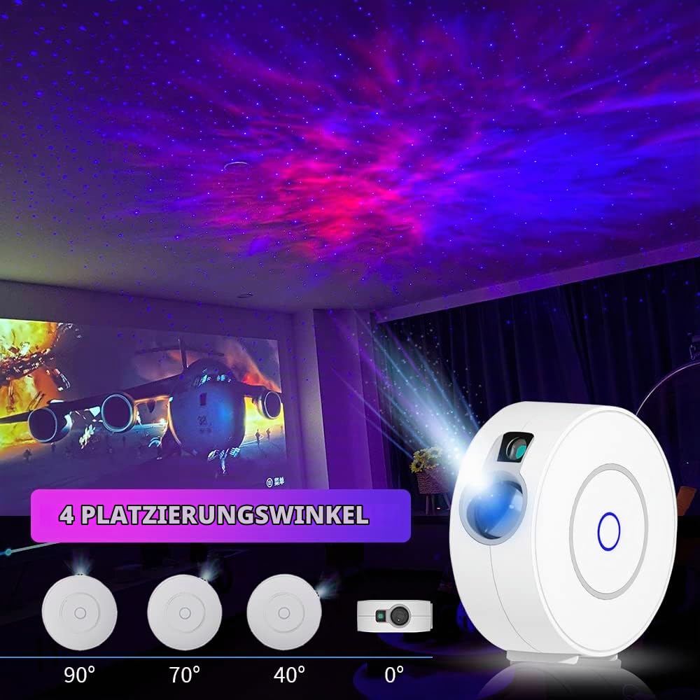 Sternenprojektor Lampe mit 3D Galaxy und Sprachsteuerung | Timerfunktion für automatische Abschaltung; Kompatibel mit Alexa und Google Assistant; Nachtlichtfunktion ideal für Kinder