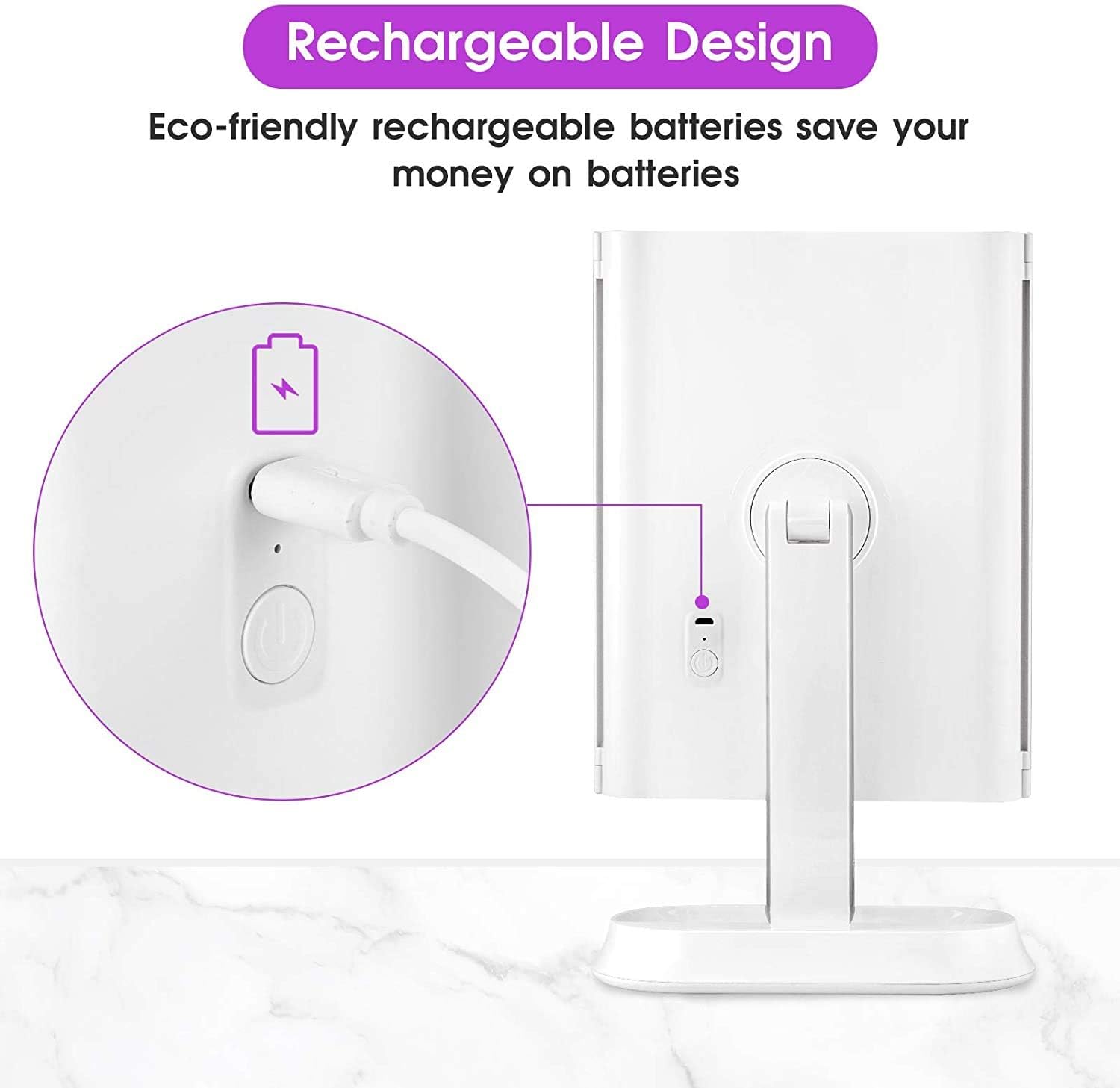Rechargeable Trifold Vanity Mirror, 3 Color Lighting Modes Makeup Mirror with 60 Led Lights, 1x 5X 7X Magnification, Touch Screen Switch, 90° Adjustable Rotation Mirror -