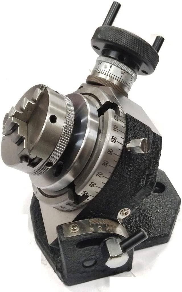 Tilting Rotary Table with 3 Jaws Self Centering Lathe Chuck, Back plate & Fixing t nuts bolts (4" inch (100mm) Rotary Table & 65mm Chuck)