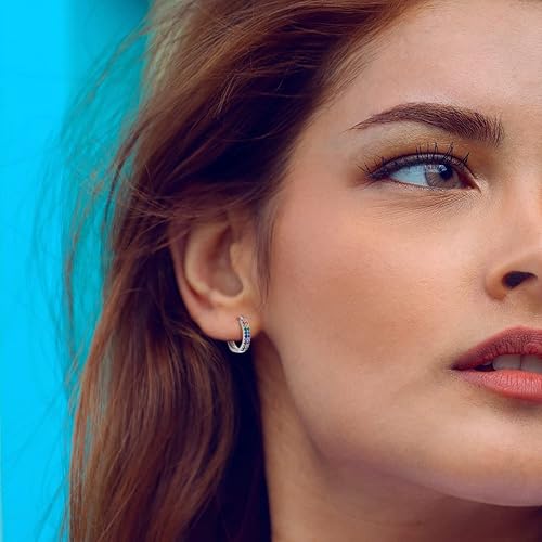 Miniatura 4 de MULA Aretes de aro de plata de ley 925 para mujer, bonitos aretes de circonita cúbica 5A