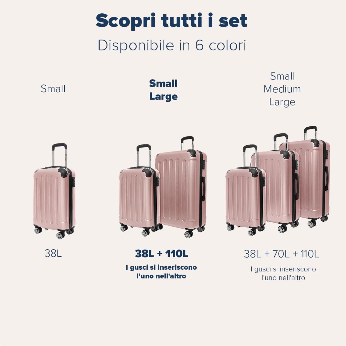 TRVLMORE Set Valigie Set 2 Valigie - Valigia Trolley - Set Trolley da Viaggio - Kit Valigie da Viaggio - Valige Set - Valigia per il Bagaglio a Mano e Valigia Grande - Rosa