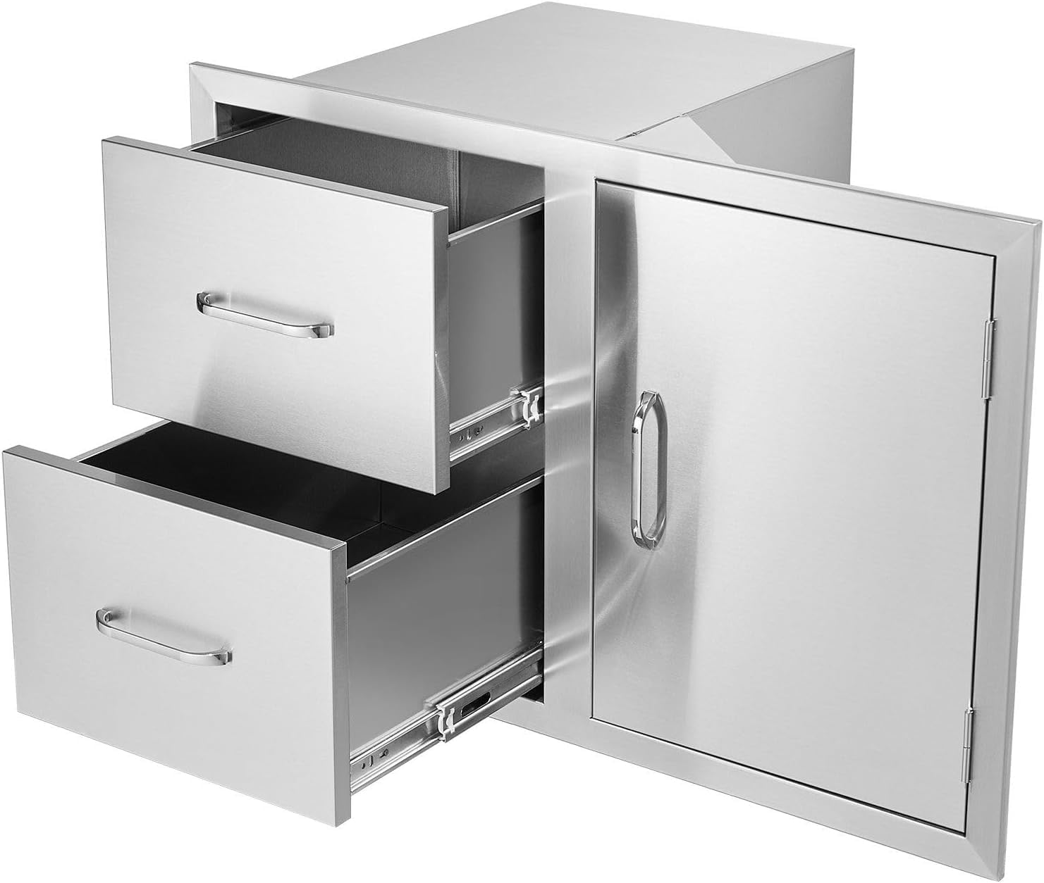 Outdoor Kitchen Door Drawer Combo 32.5" W x 21.6" H x 20.5''D, Access Door/Double Drawers with Paper Towel Rack, BBQ Island Drawers with Stainless Steel Handles for Outdoor Kitchen