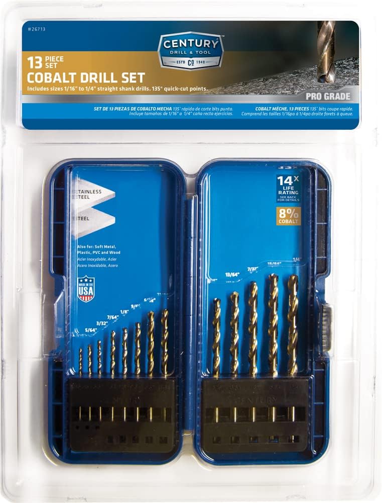 Century Drill & Tool, 26713, 13 PC Set,Jobber Drill Bit,ProGrade