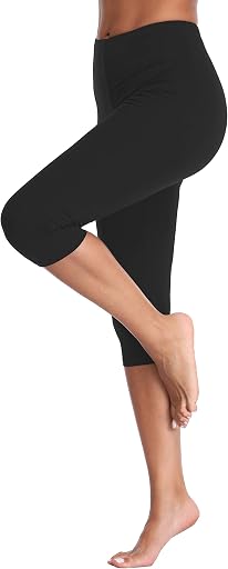 Kotii Women's Summer Soft Capri Leggings Plus Size Crop Leggings Stretch Tights Pants,Black,Fits S-M