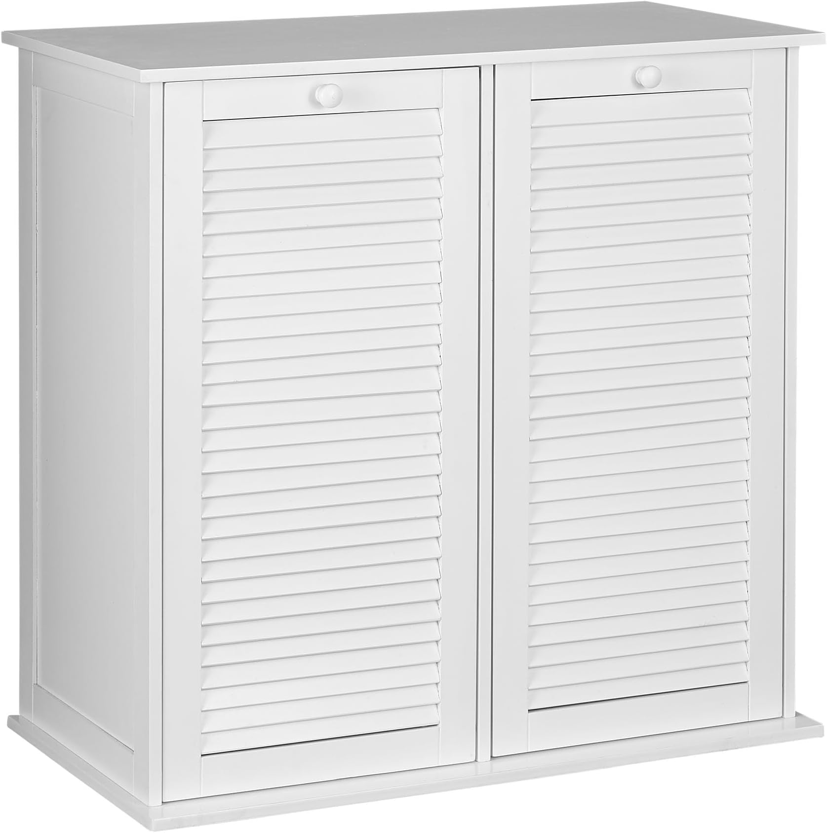 Household Essentials Tilt-Out Laundry Sorter Cabinet with Shutter Front, White, White Wood Shutter