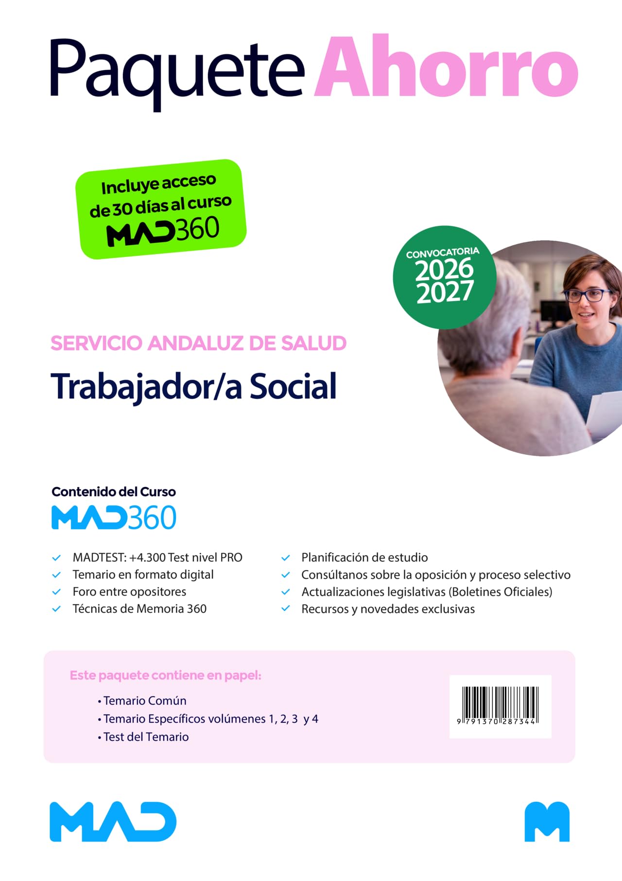 Oposiciones Trabajador/a Social del Servicio Andaluz de Salud. Paquete Ahorro de Libros y Curso MAD360